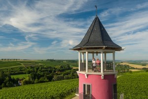 Wanderer auf dem Burgunderturm, © Dominik Ketz/ Rheinhessen-Touristik Wanderer auf dem Burgunderturm, © Dominik Ketz/ Rheinhessen-Touristik